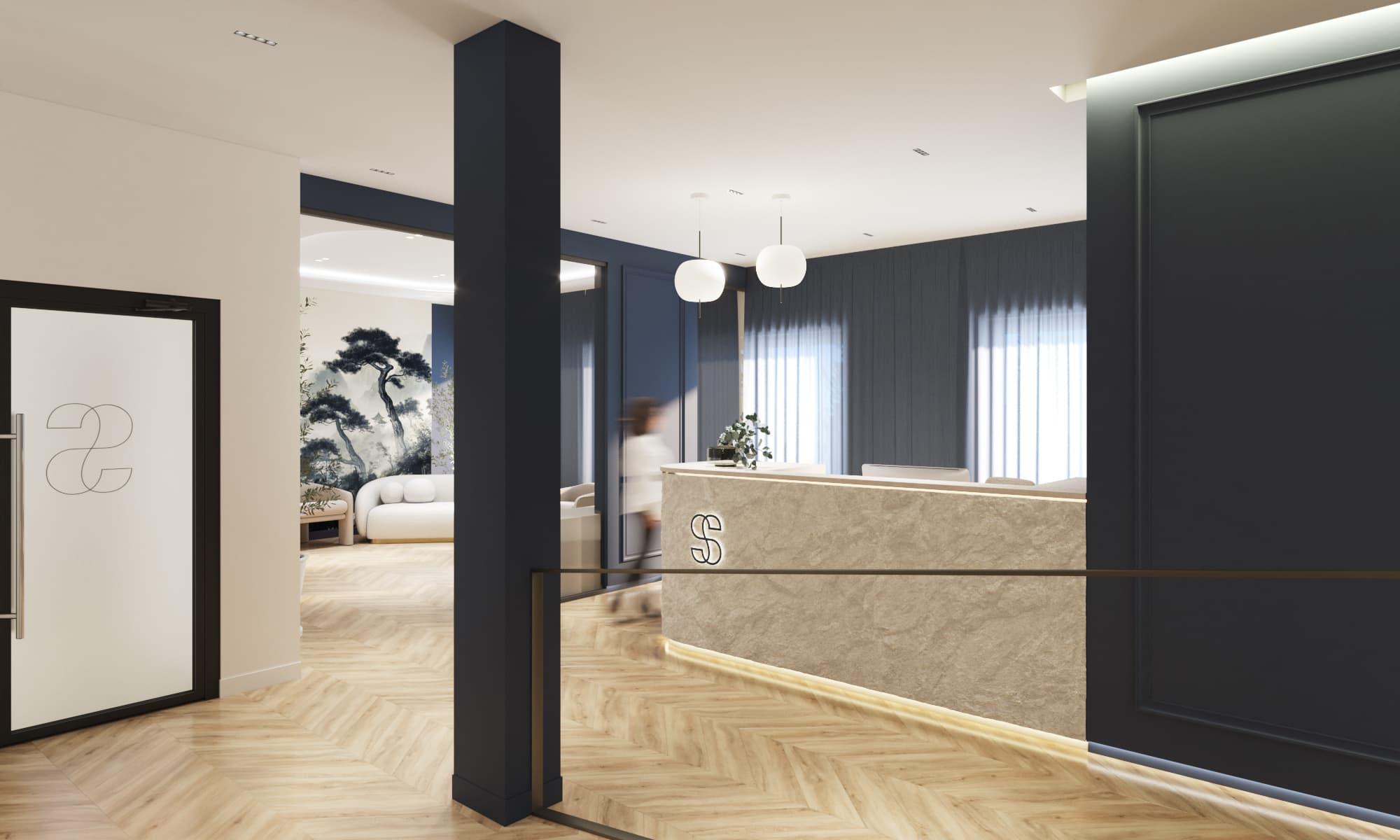 Rendering des Empfangsbereiches und der Rezeption in der Praxis in Mannheim